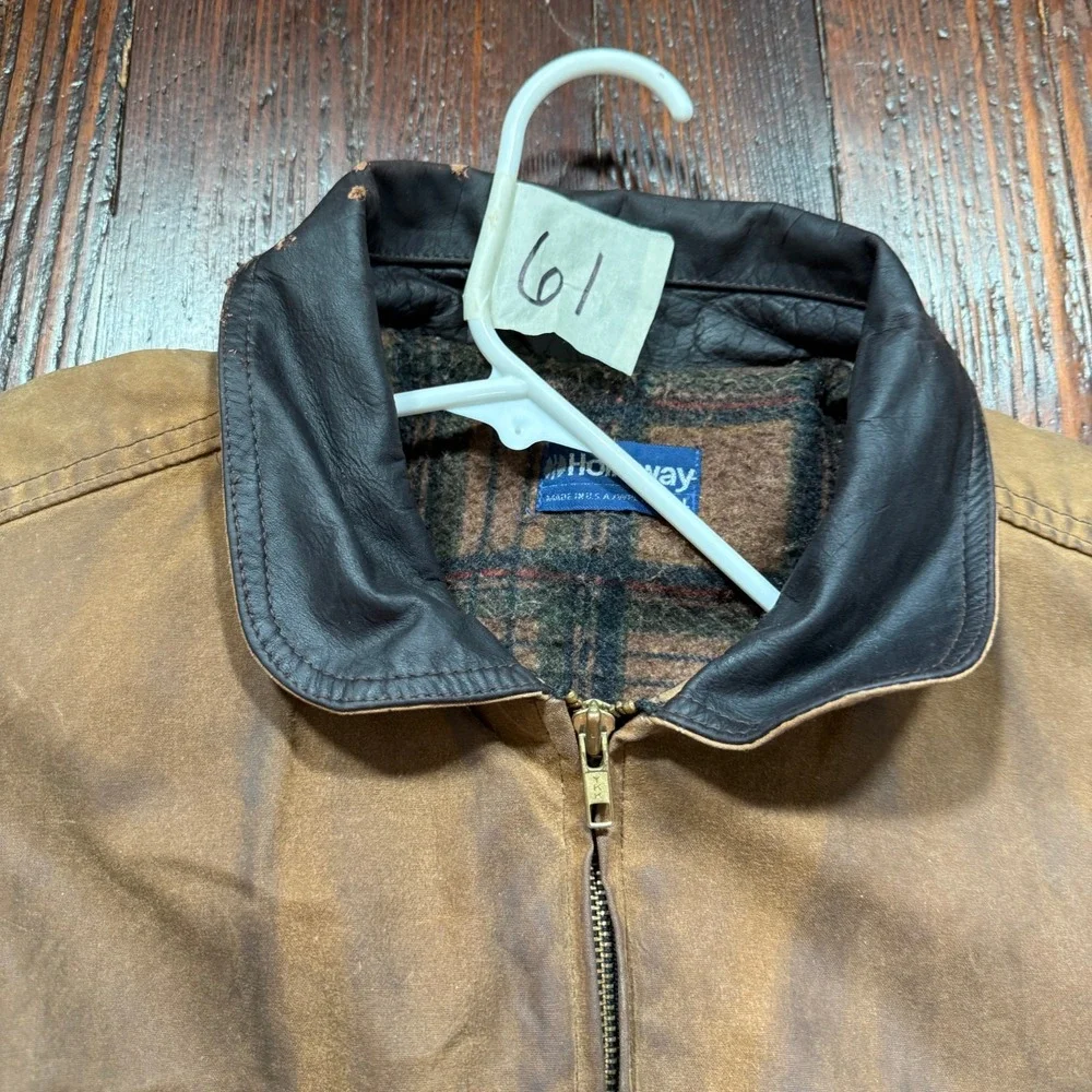 Vintage Holloway Jacket Mens‎ L Brown Tin Cloth Waxed Canvas Lined MADE IN USA